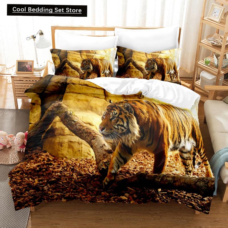 Comforter 3D Tiger Bedding Set King Queen Full Twin Size Brown Animal Jungle Wildlife Comforter Polyester