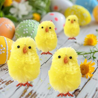 Décoration de poussin de Pâques en boule de coton jaune, décoration de poussin moelleux pour la maison, le bureau, la fête de Pâques, le remplissage du panier de Pâques