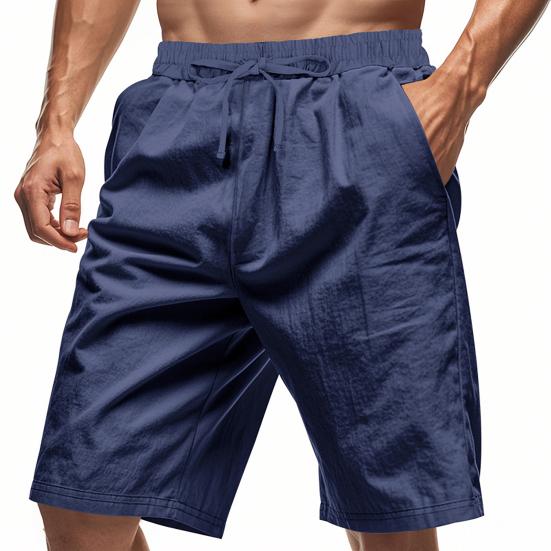 Men Summer Beach Shorts with Pockets Drawstring Elastic Waist Solid Color Versatile Casual Shorts for Daily Wear