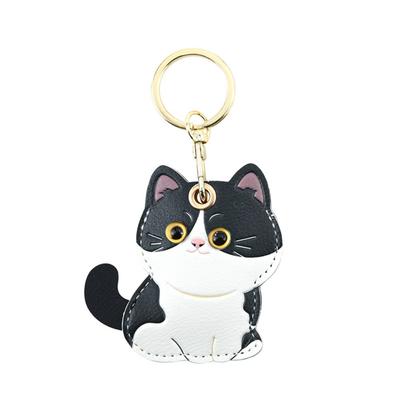 Girl Boy Use Leather Material Kitty Key Chain Calico Design Cute ID Card Holder Keychain Accessories Bag Purse Charms