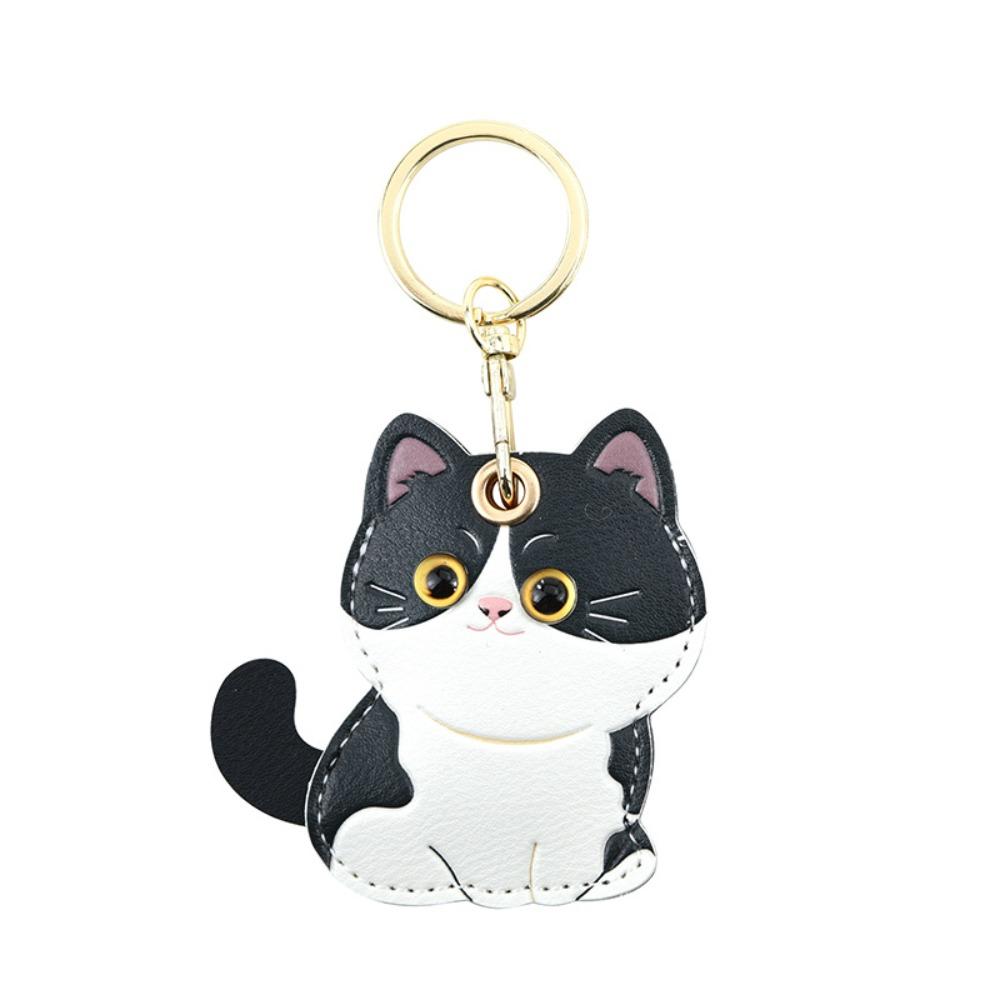 Girl Boy Use Leather Material Kitty Key Chain Calico Design Cute Cat Keychain Id Card Holder Car Key Ring