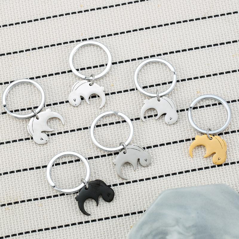 Splicing Rabbit Stainless Steel Keychain Cute Cartoon Style Fashion Couple Keyring Practical Lightweight Bag Pendant for Daily Use