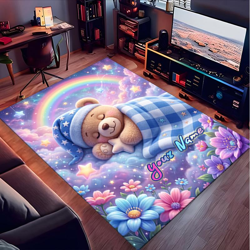 1PC Custom Name Rainbow Dreamscape Theme Floor Mat Ideal for Living Room, Game Rooms, Office, Bedroom,Floor Mat Playful Design