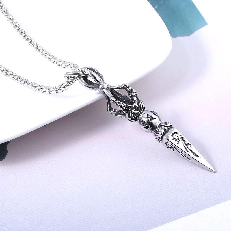 Antique Vajra Evil Jiang Dagger Necklace Unisex Pendant Rock Chain India Ganesha Buddhism Jewelry for Men