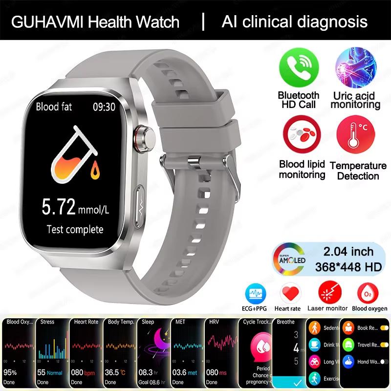 2025 Nové chytré hodinky na měření kyseliny močové, krevních tuků, EKG+PPG, pulzu, krevního tlaku, s Bluetooth voláním, sportovní pro Xiaomi, hodinky pro sledování zdraví