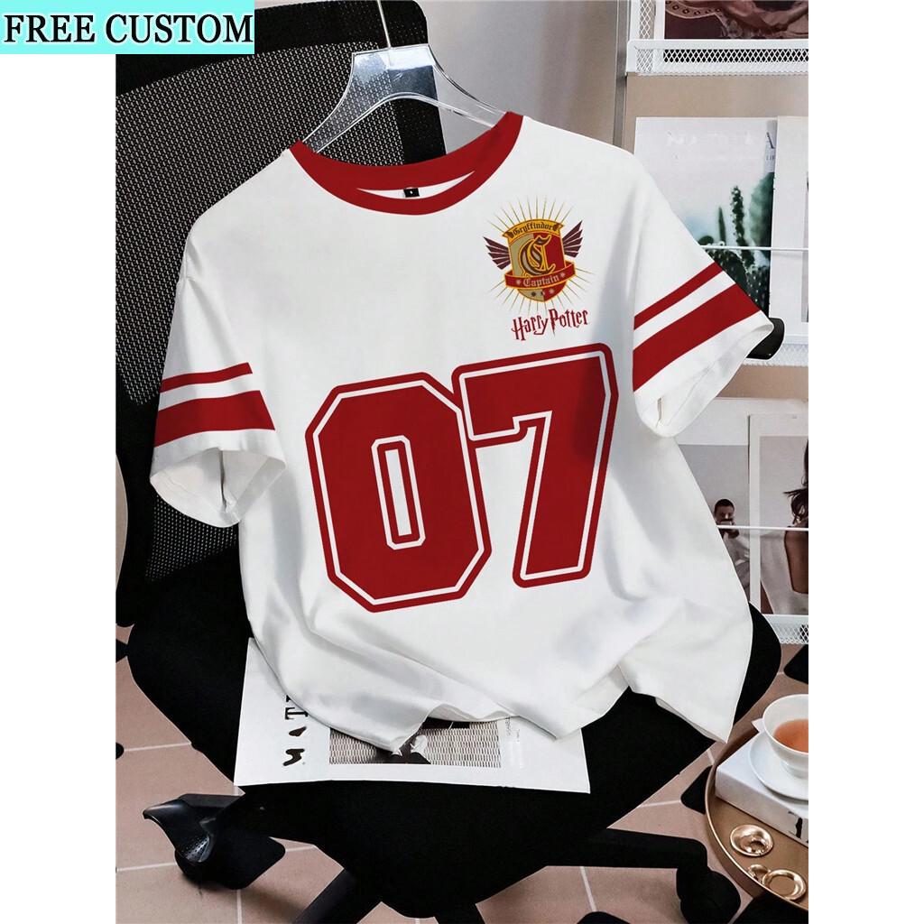 

Women s Casual Loose-fitting Dropped Shoulder Jersey With Badge And Number Print, Summer XXS