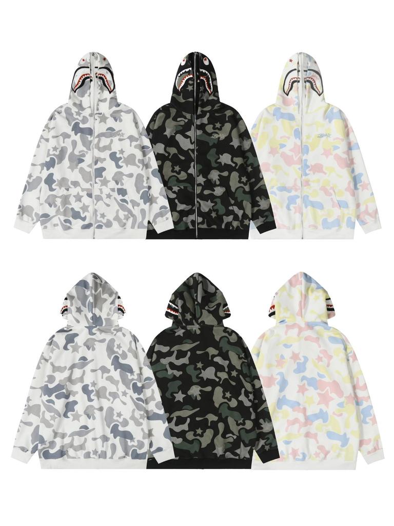 Jarní a podzimní retro maskáčový kardigan na zip s dvojitou kapucí - Unisex Streetwear