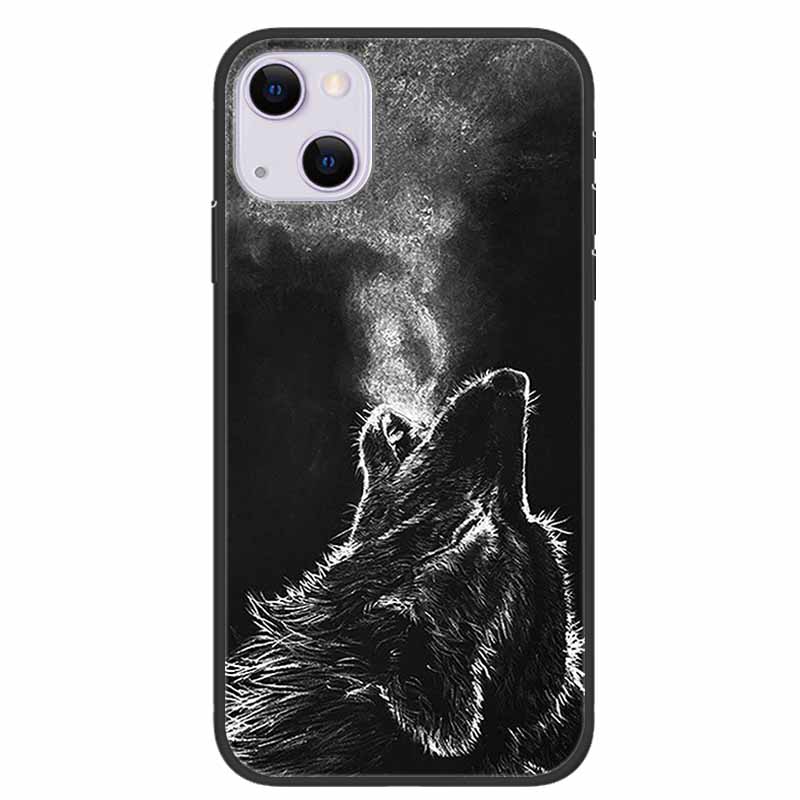 For iPhone 14/14 Plus Case Black Silicone Soft TPU Luxury Flower Animal Back Cover For iPhone 14/14 Plus New Shells for iPhone14