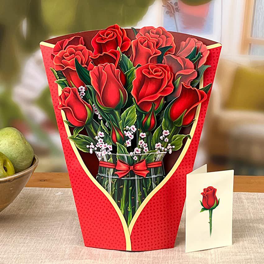 3D Pop-up Mother's Day Greeting Card with Hand-held Flowers