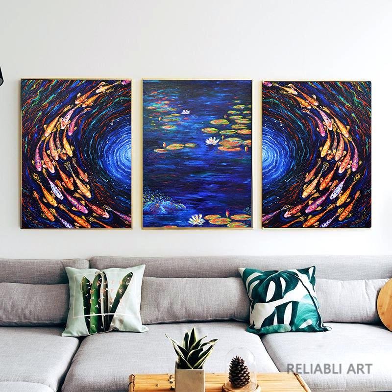 

Новый Chiese Стиль Кои Холст Картина Настенная Художественная Школа Рыб постеры и принты Счастливые Рыбы для Гостиной Домашний Декор Куадрос