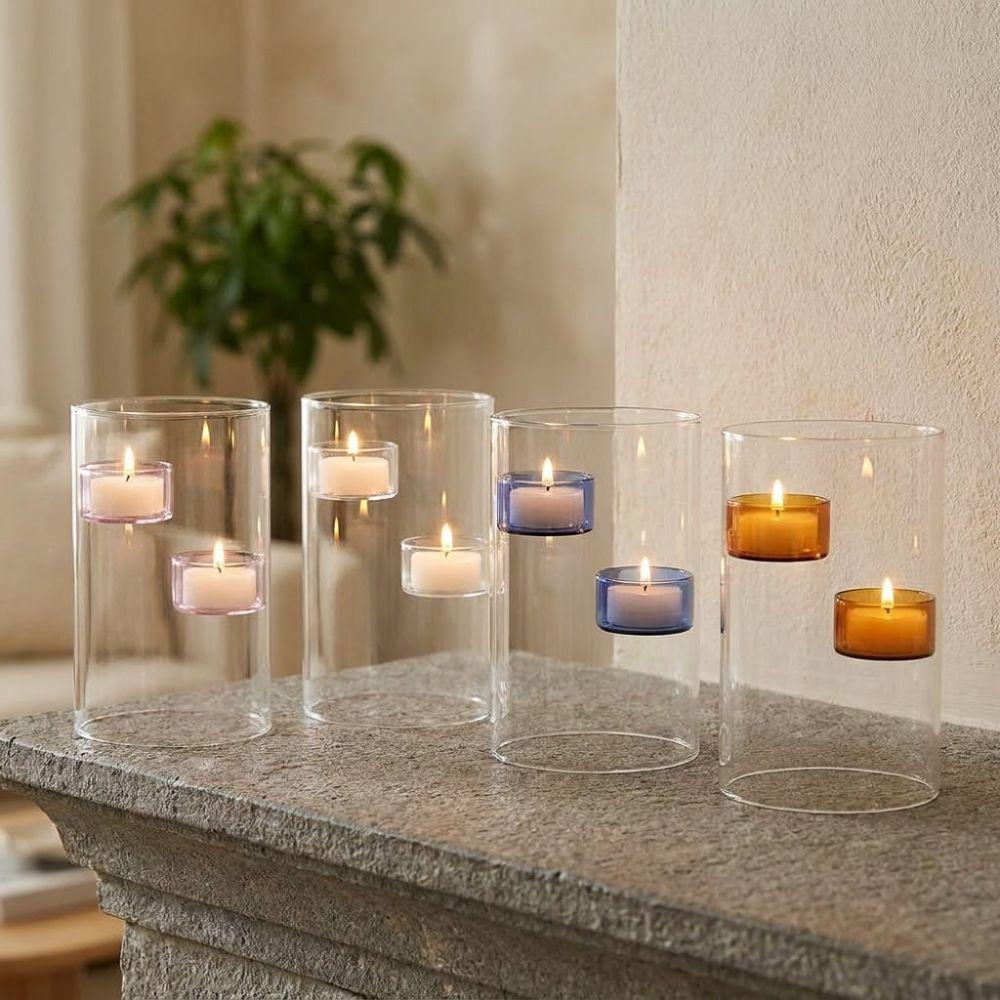 Romantic Glass Tealight Candle Holder Transparent Candle Cup Aromatherapy Holder  Home Decor