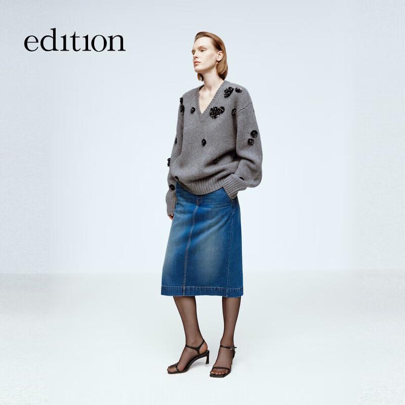 

Женский свитер с V-образным вырезом, расшитый бисером, из шерсти яка и пуха M 165