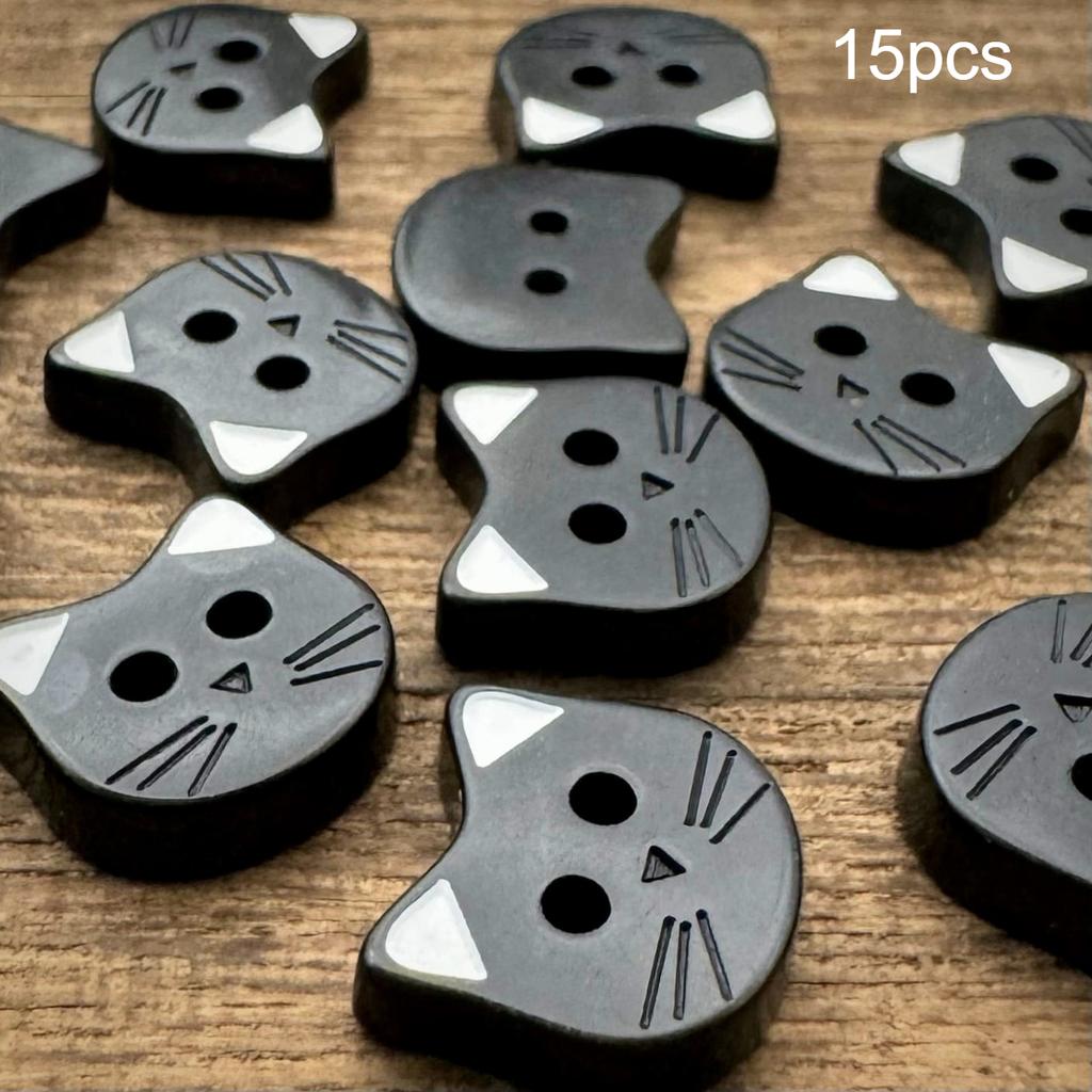 10/15pcs Cute Cartoon Cat Black & White Ears Resin Buttons Handmade Craft Accessories for Sewing,Knitting,and Crafting Projects