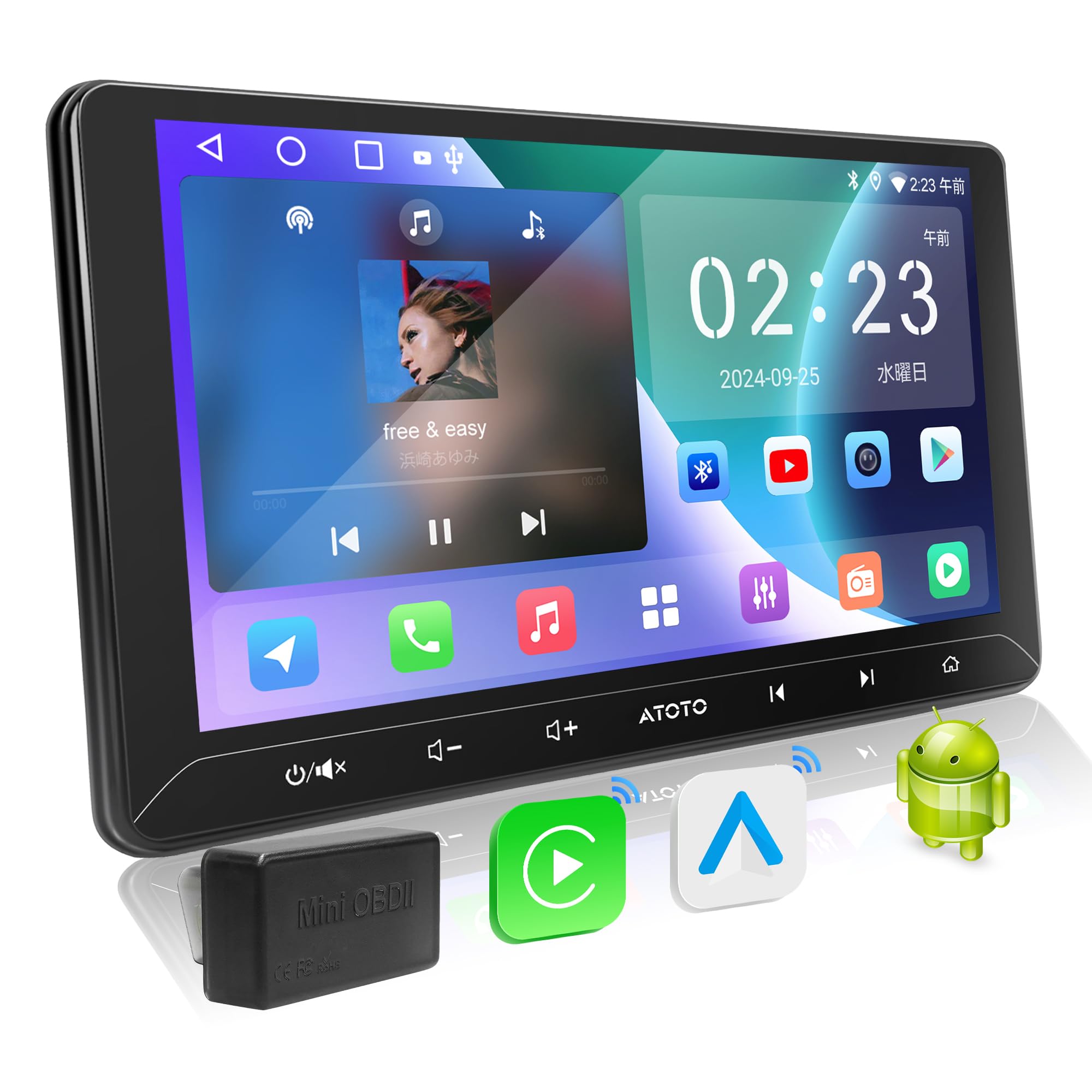 

Автомобільна бездротова навігація ATOTOEXCEL A5L з Android, Carplay та OBD2, GPS, ChatGPT DSP, відео та технічна сертифікація, отримана [10,1-дюймова] аудіосистема.
