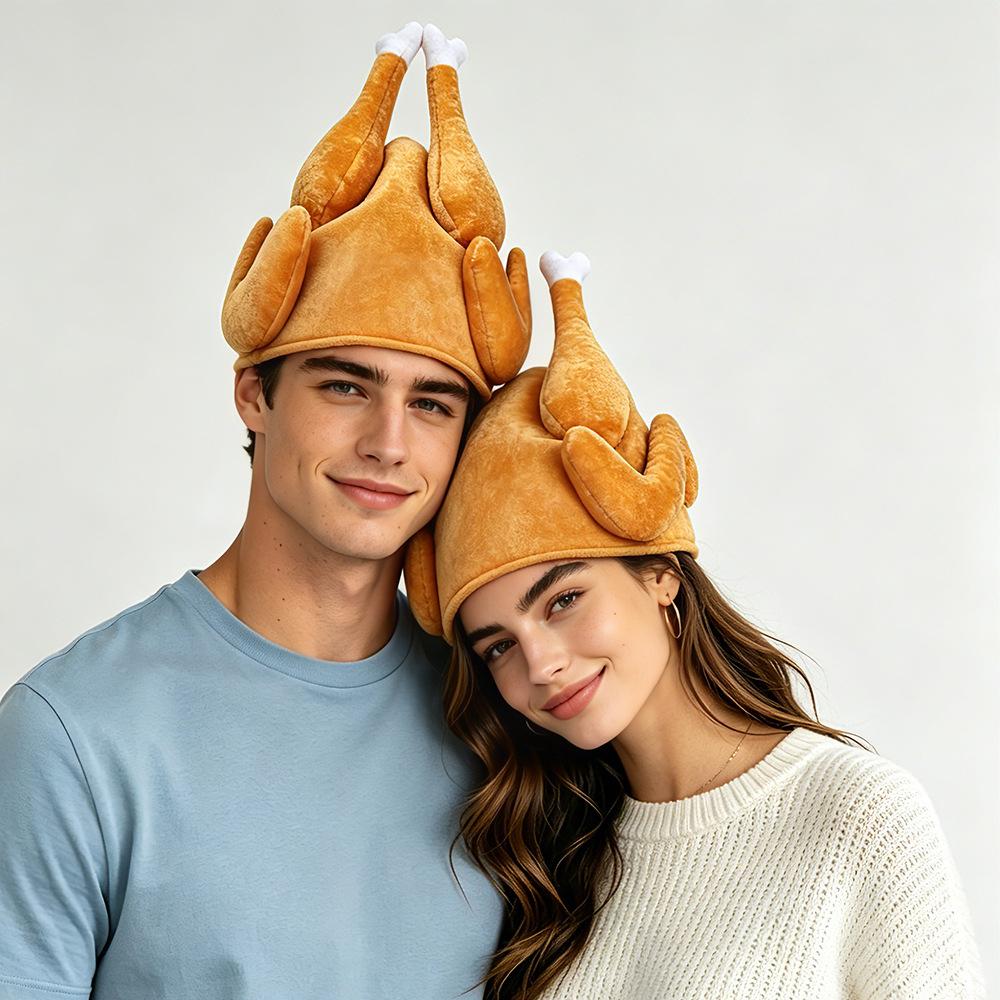 Thanksgiving Turkey Hat - Cartoon Chicken Leg Headband, Gold Velvet Costume for Party or Carnival.
