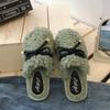 Autumn and winter Baotou hairy slippers, fashionable bow flat bottom anti slip wooden floor cover, foot hair mop