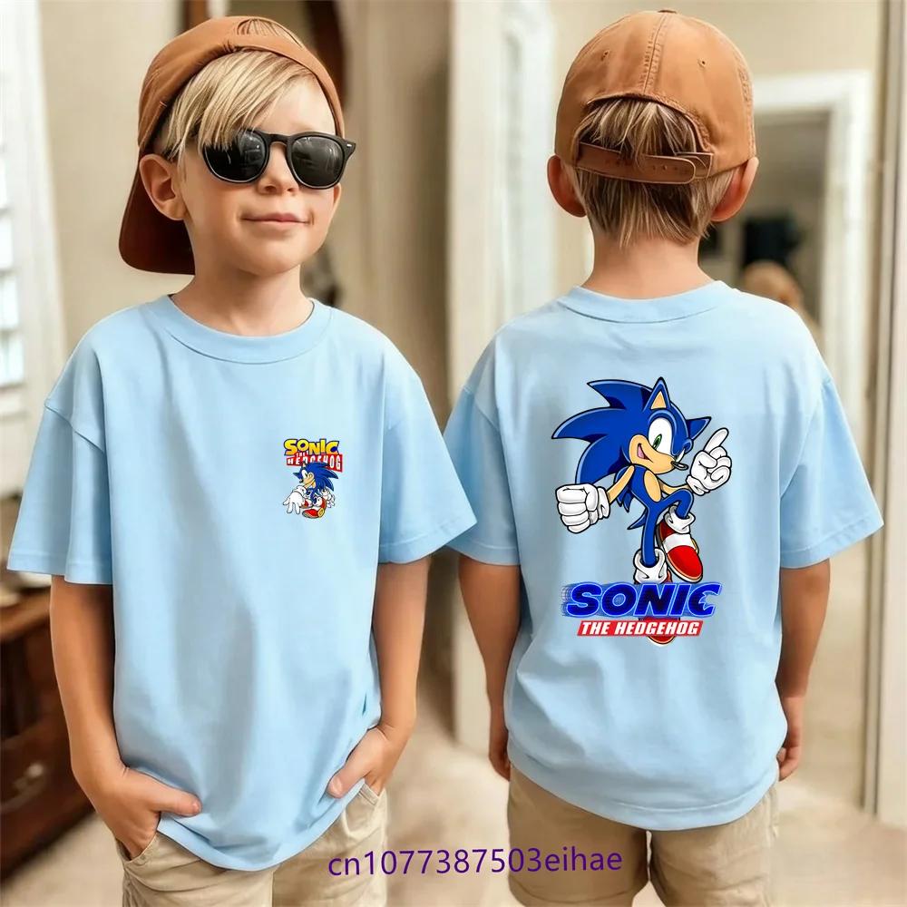 Sonic Printed Children Summer Short Sleeve TShirt Breathable Cotton Casual Sportswear Fashion Soft Touch Cute Cartoon 100