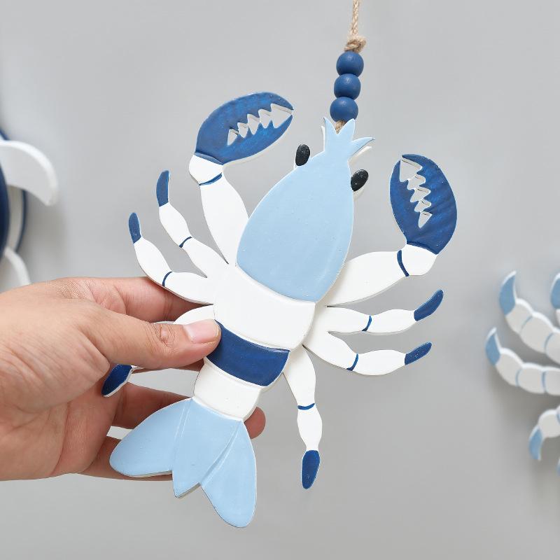 Mediterranean Wooden Crab Obster Pendant Hanging Wall Decoration Vintage Living Room Ocean Beach Theme Restaurant Bar Wall Decor
