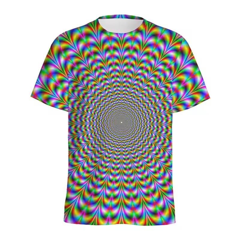 Colorful Spiral Dizzy Pattern T Shirt Women Summer Casual Round Neck Short Sleeve Tops 3D Printed Optical Illusion Tee Shirts
