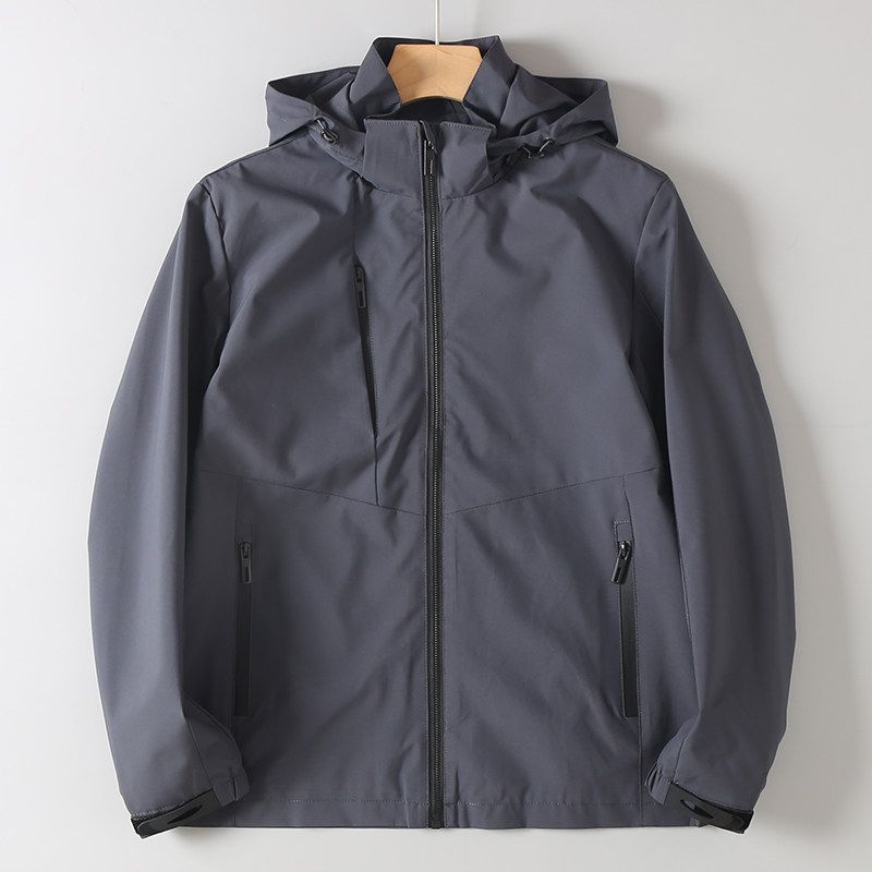 Foreign Trade Export Surplus Outdoor Function Windproof Waterproof Cargo Pocket Hood Casual Jacket Jacket Men Grey 5XL (Size)