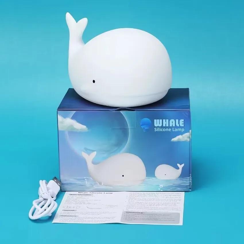 7 Colors Night Light Cute Whale Animal Silicone USB Rechargeable Nightlights Room Decorations Table LED Lamp Gifts For Children