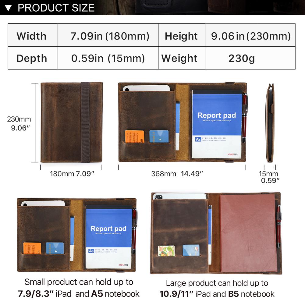 Vintage Crazy Horse Leather Notebook Portfolio For Ipad Mini Case A5 Book Travel File Folder Office School Stationery Supply Quality