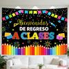 2D Flat, [2D Plane Printing] 1 Large Size/small Size Pattern Printed Tapestry- Colorful Pencils, School Stationery, Party Flags, Stars, Confetti, Penc