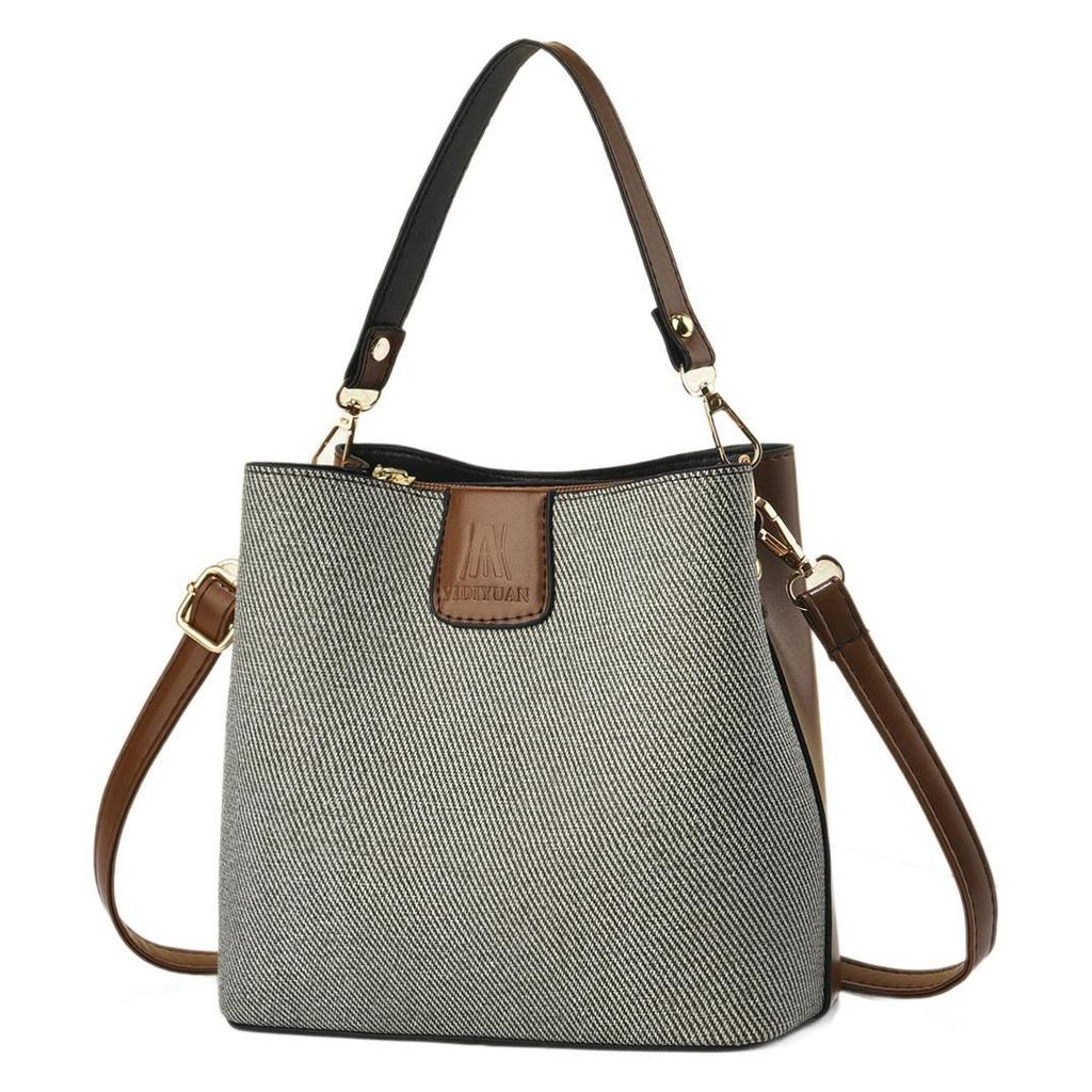 Bucket bag new solid color splicing handbag fashion shoulder messenger bag