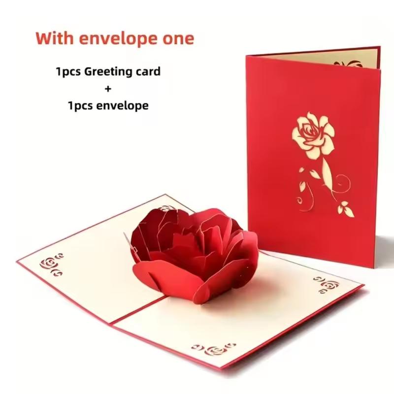 

3D Rose Pop Up Card, Valentines day card, Mothers day Birthday card, anniversaries Weddings Flower Greeting Card With Envelope 1pc