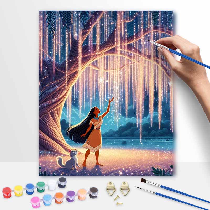 Disney digital oil painting art painting kit manual diy painting for home decorations Pocahontas enchanted willow tree scenery 20x30cm