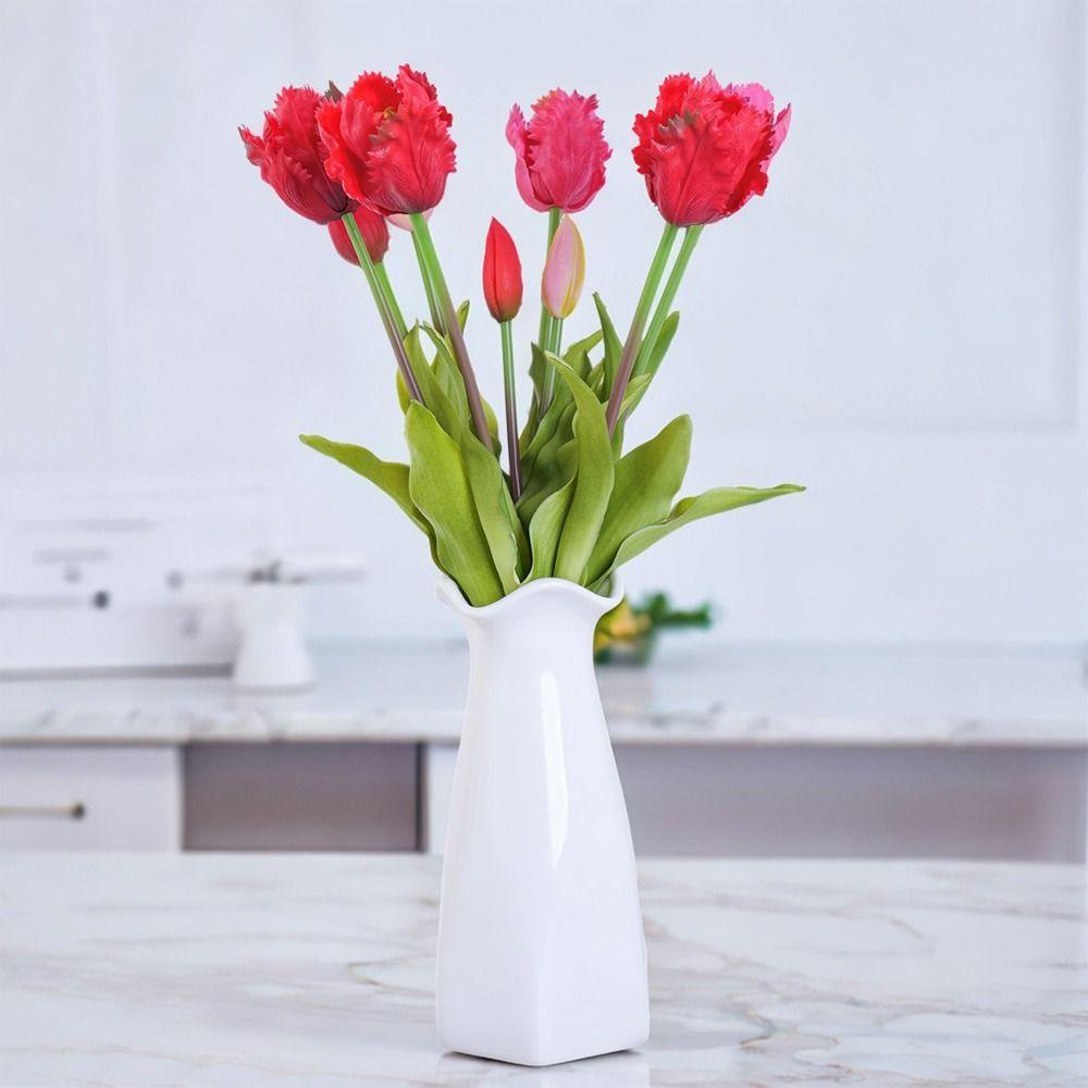 5 Heads Tulip Artificial Flower Multicolor Green Leaves Simulation Tulip Flower Photo Props Floral Arrangement Faux Flower