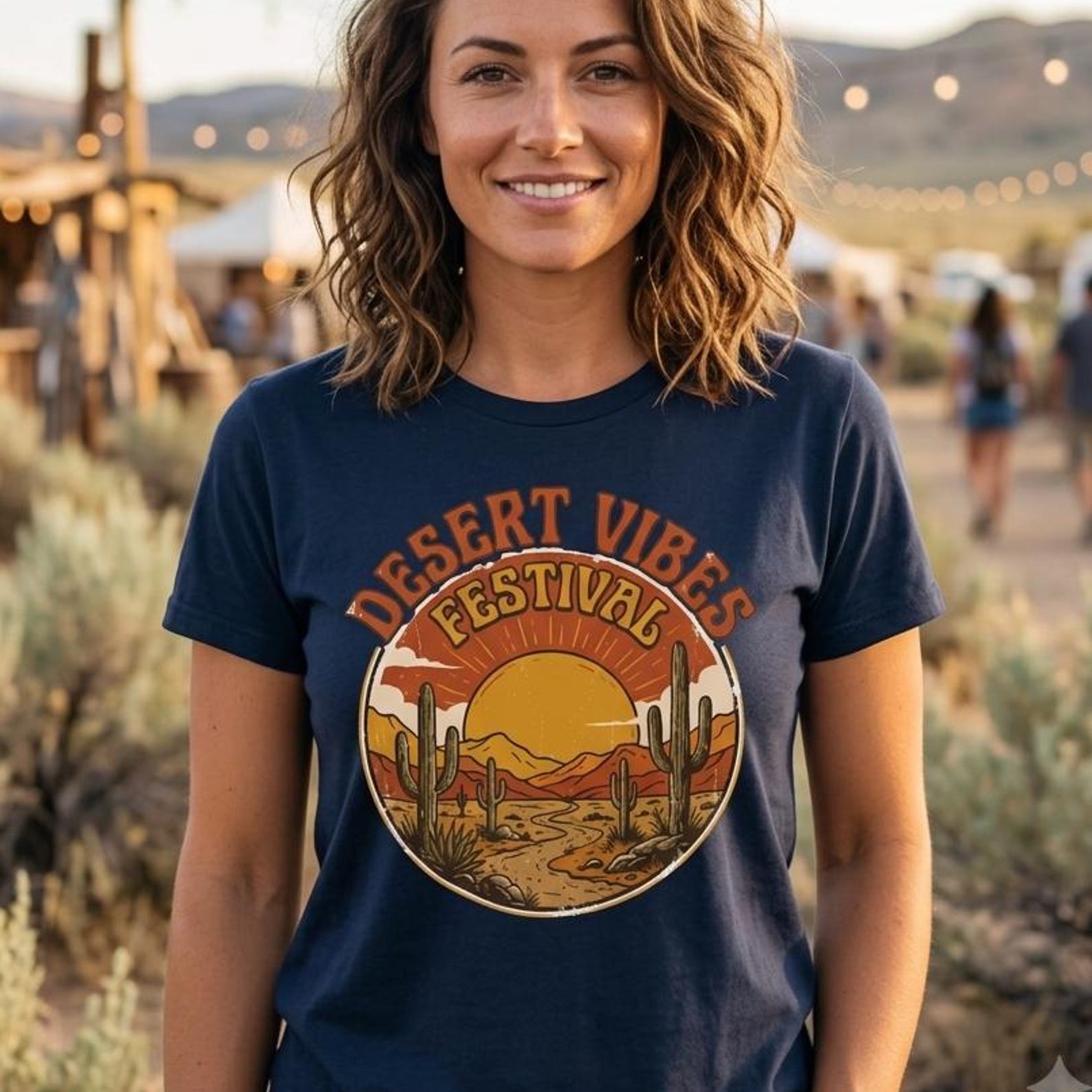 Retro Sunset Cactus T-Shirt | Vintage Desert Vibes Festival Graphic Tee 4XL