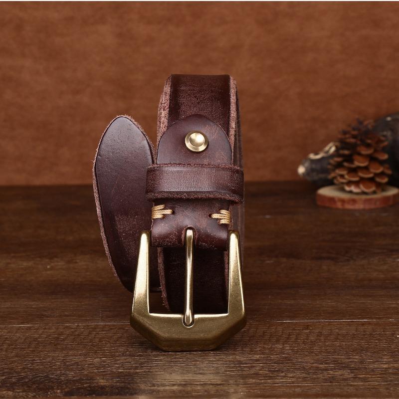 Thickened large copper buckle extra thick beveled edge retro matte leather belt men's first layer cowhide casual belt