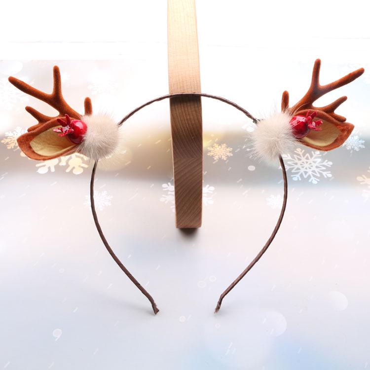 Reindeer Antler Headband with Pom-Pom Hair Clips - Christmas Hair Accessories for Women and Kids