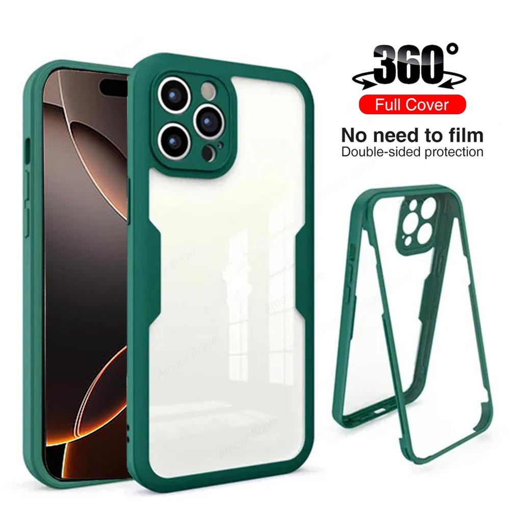 Funda For iPhone 16 Pro Max 360 Full Body Front Back Protective Phone Case For iPhone 15 14 Plus 13 12 11 Pro Max XR Clear Cover