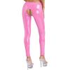 Women's Wetlook Leather Leggings Elastic Waistband Cutout Tights Pants High-Waisted Trousers