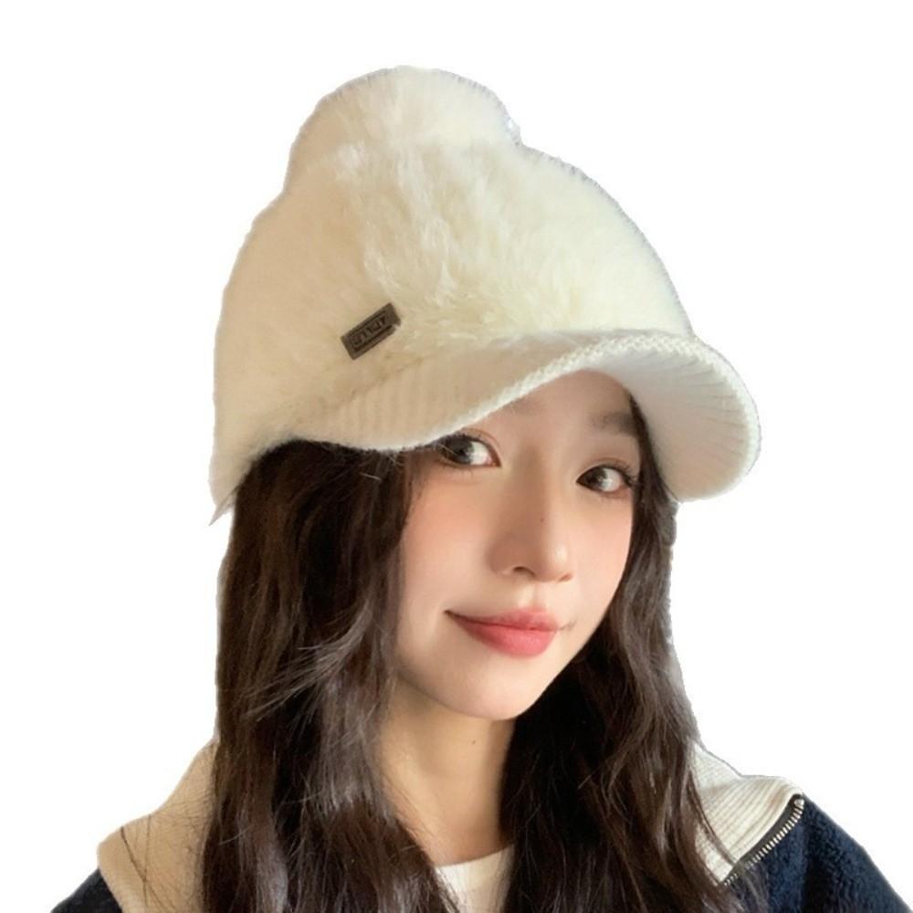 Solid Color Rabbit Fur Texture Hat Polyester Peaked Cap Warm Ear Flap Hat Girls