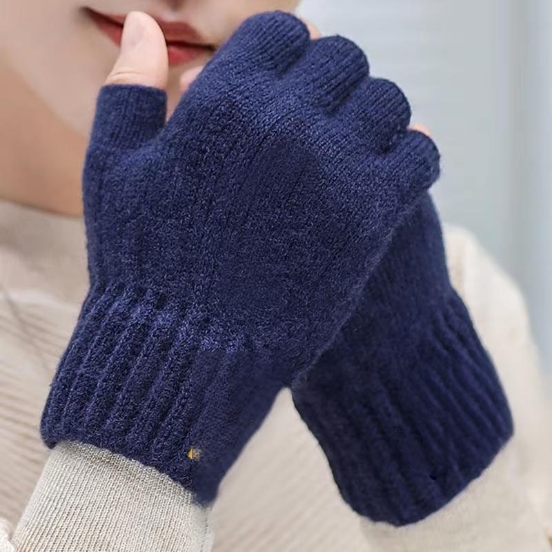 Fashion Winter Autumn Knitted Gloves Warm Plush Fingerless Gloves for Men Women Outdoor Sport Half Finger Touchscreen Gloves
