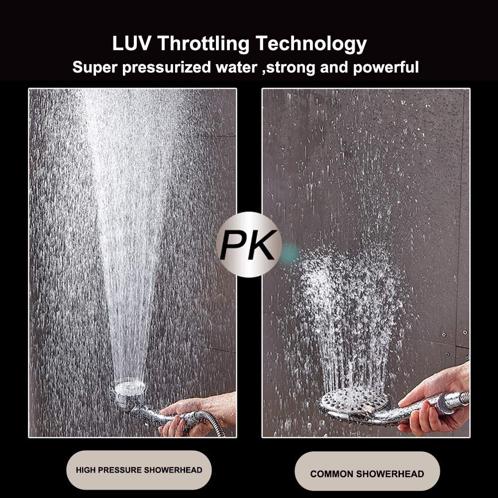 3 Modes Pressurized Shower Head Sliver High Pressure Rainfall  Bathroom Handheld Showerhead Set with Hose and Holder Accessories
