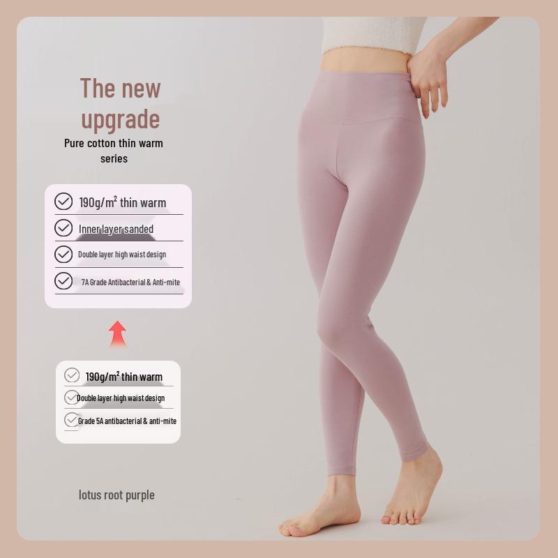 Women's High-Waisted Pure Cotton Slim Trousers - Lightweight Warmth for Spring & Autumn