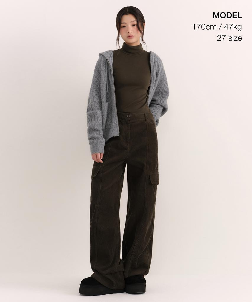 MUSINSA STANDARD WOMAN 8W Corduroy Wide Cargo Pants [Dusty Khaki]