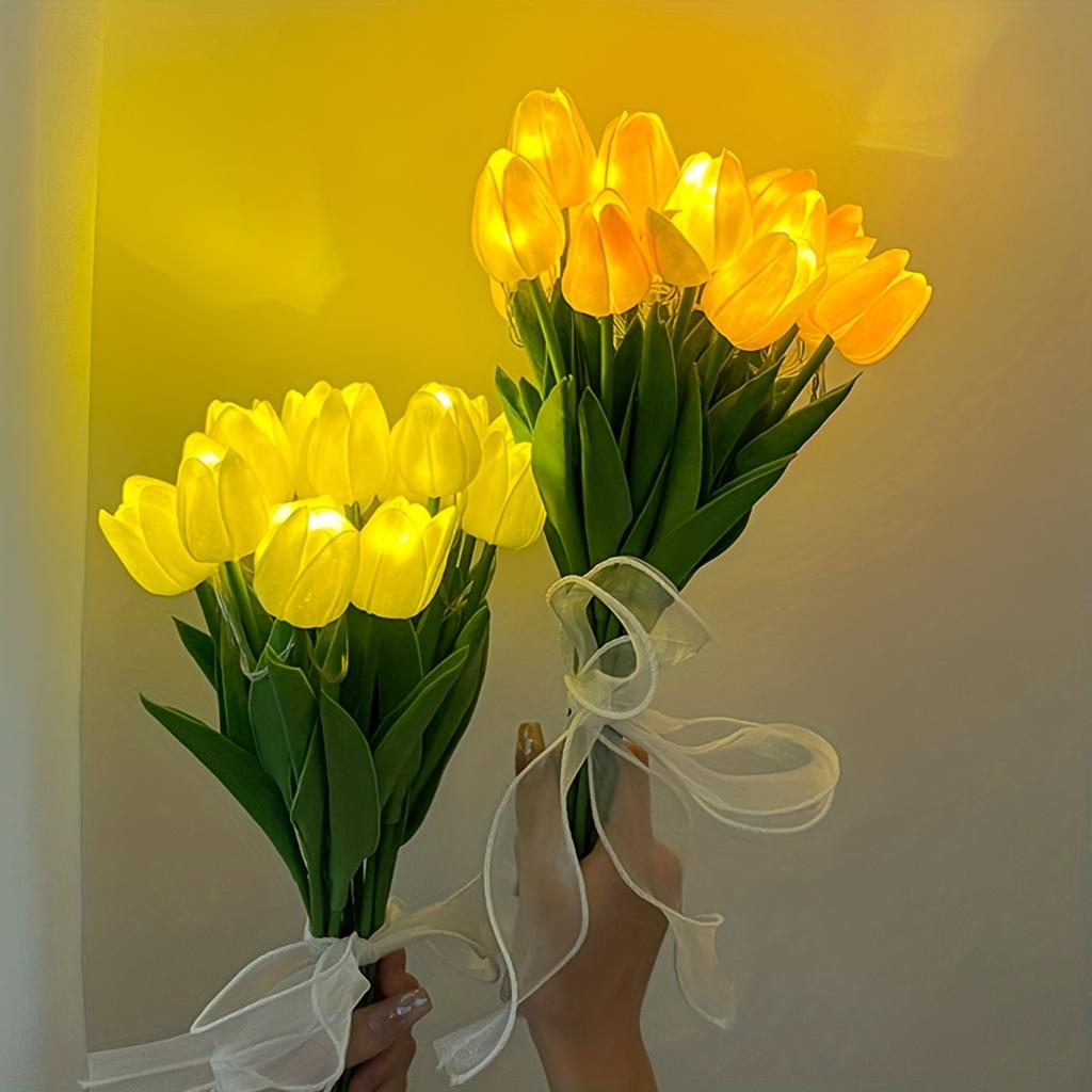 10 peças Tulipa Luminosa LED Luz Noturna DIY Lâmpada Feita à Mão Flor Artificial Buquê de Noiva Luz de Atmosfera de Natal Ano Novo