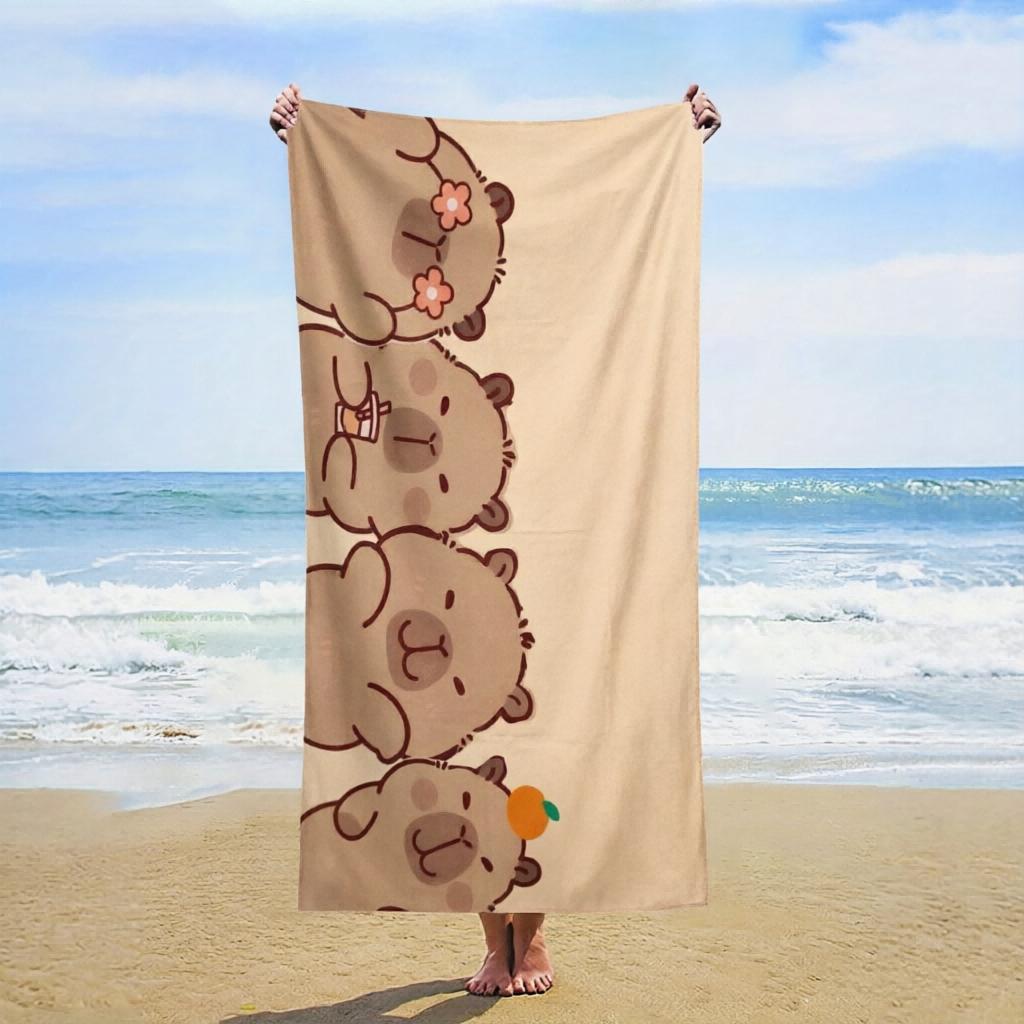 

1pc 2D Flat Capybara Beach Towel, Absorbent, Ideal Summer Beach Pool Travel Gift, Versatile Towel Cloth for Outdoor & Daily Use W40*H60(CM)