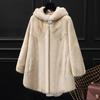 Womens Faux Fur Coat Mid-Length Hooded Oversized Winter Jacket In White Black Beige