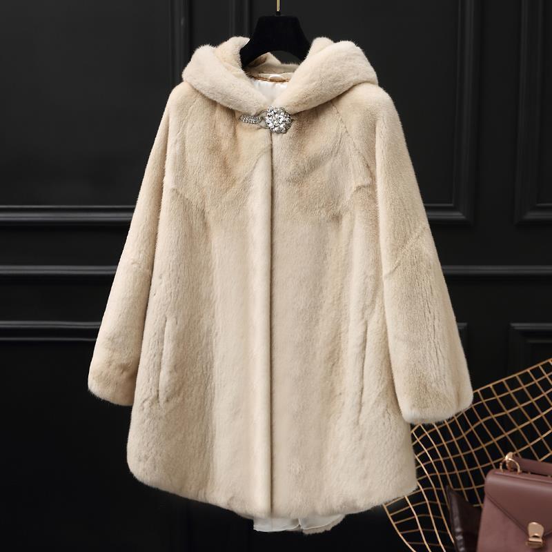 Womens Faux Fur Coat Mid-Length Hooded Oversized Winter Jacket In White Black Beige
