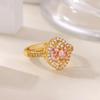 Pink Zircon Stainless Steel Ring for Women 18K Gold-plated Anti Fading Open Ring Wedding Jewelry Prom Accessories Christmas Gift