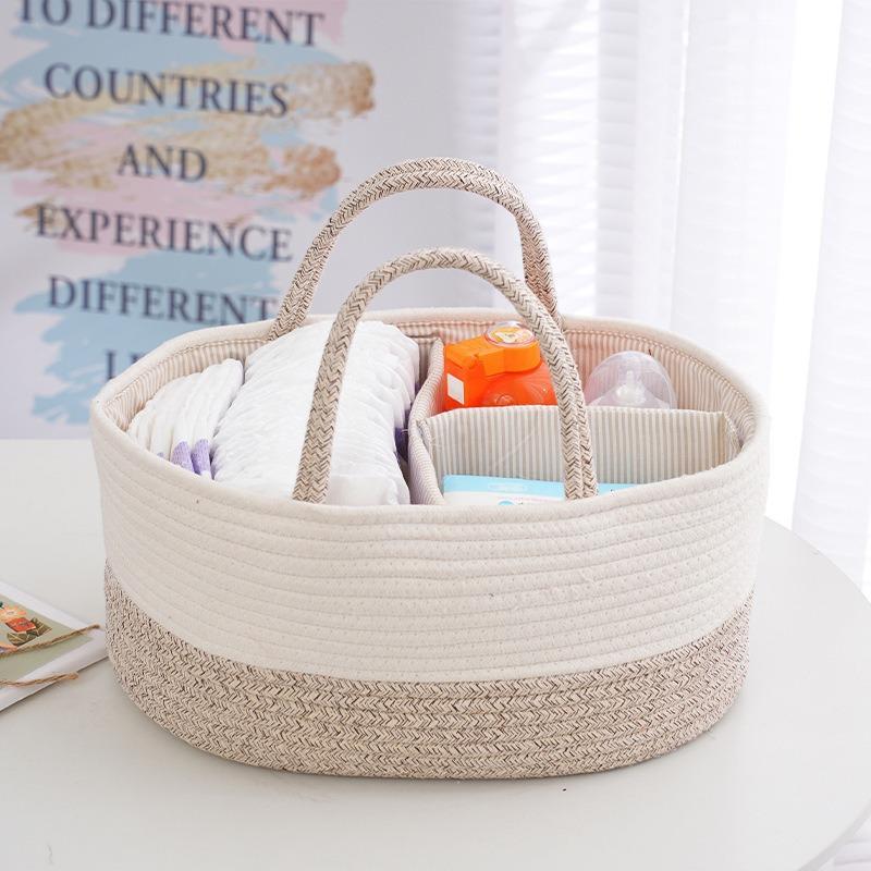 Baby Diaper Organizer Bag Woven Cotton Caddy Bag Multipurpose Bag Category Placement Basket