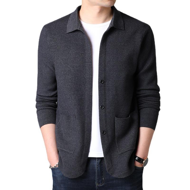 Casual Jacket Men's V-neck Solid Color Knitted Cardigan Versatile Youth Sweater Men's Jacket