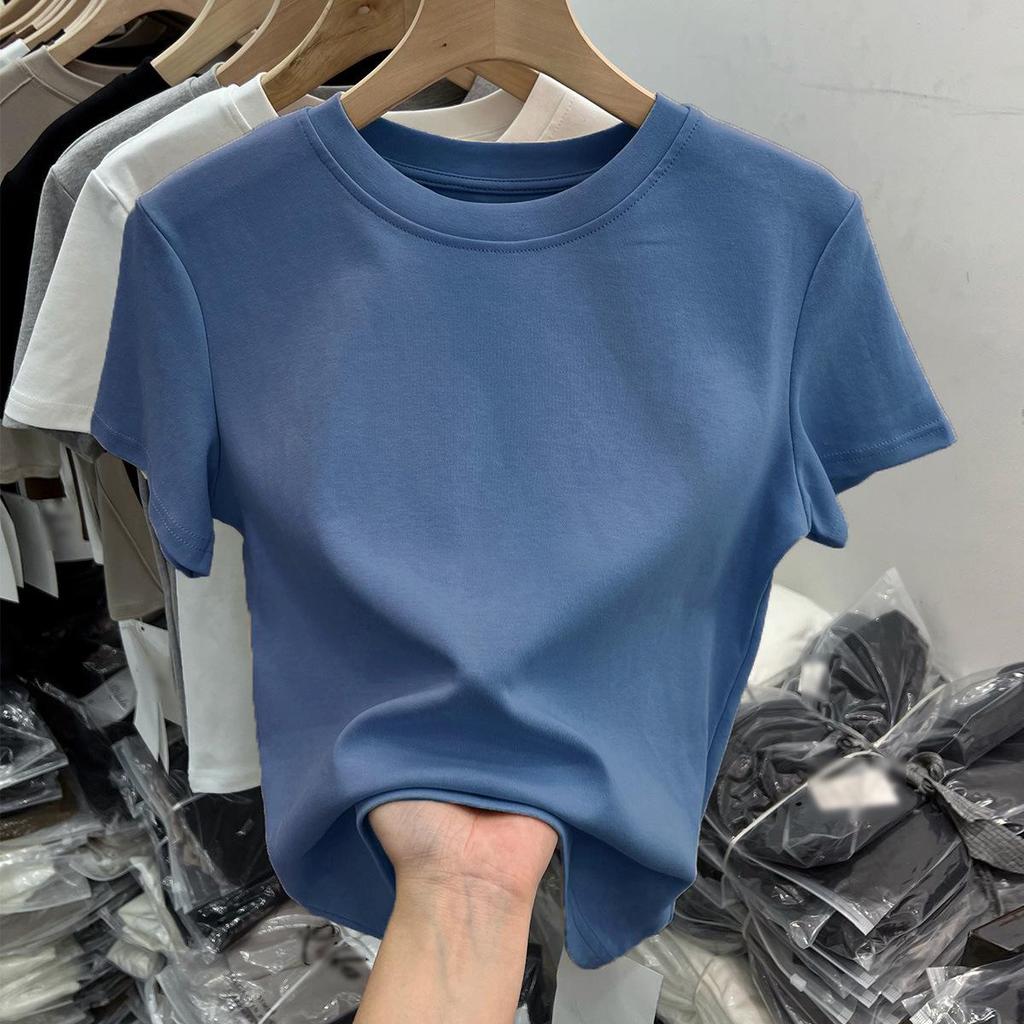 Women's Slim-Fit Pure Cotton Short-Sleeve Round Neck Base Layer T-Shirt
