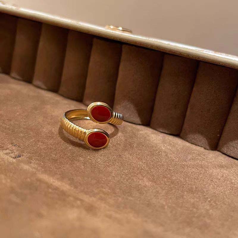 Vintage Red Drip Glazed Heart Rings for Women Girl Elegant Fashion Enamel Multi Layered Open Ring Statement Wedding Jewelry Gift